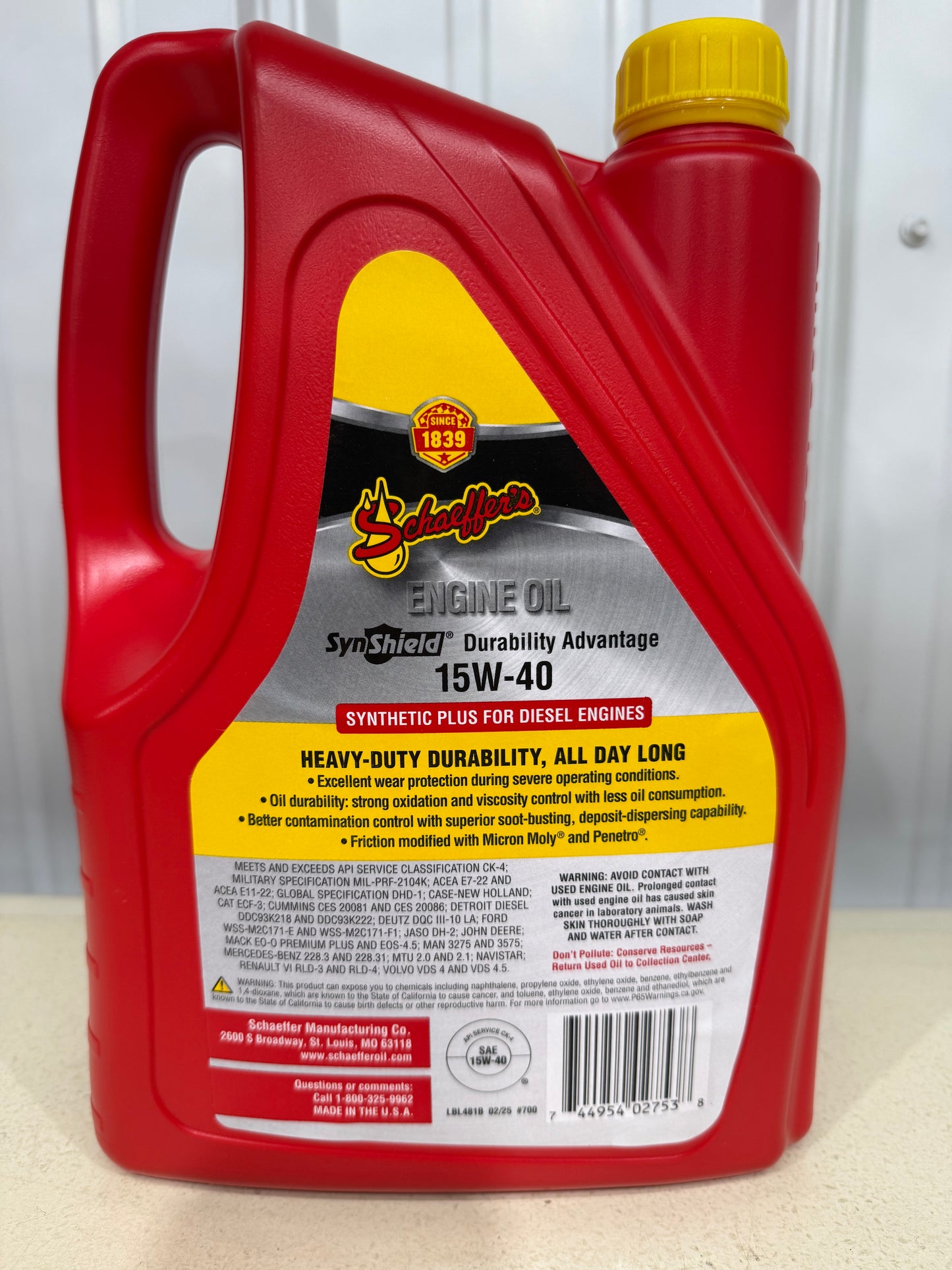 Schaeffer’s 15W-40 700 Synshield Diesel Engine Oil 6 Gallons