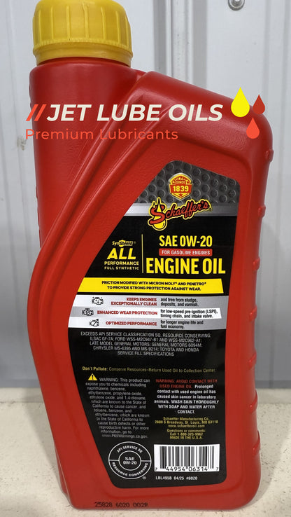 Schaeffer's 6020 SynShield All Performance Full Synthetic 0W-20 12 Quarts Case